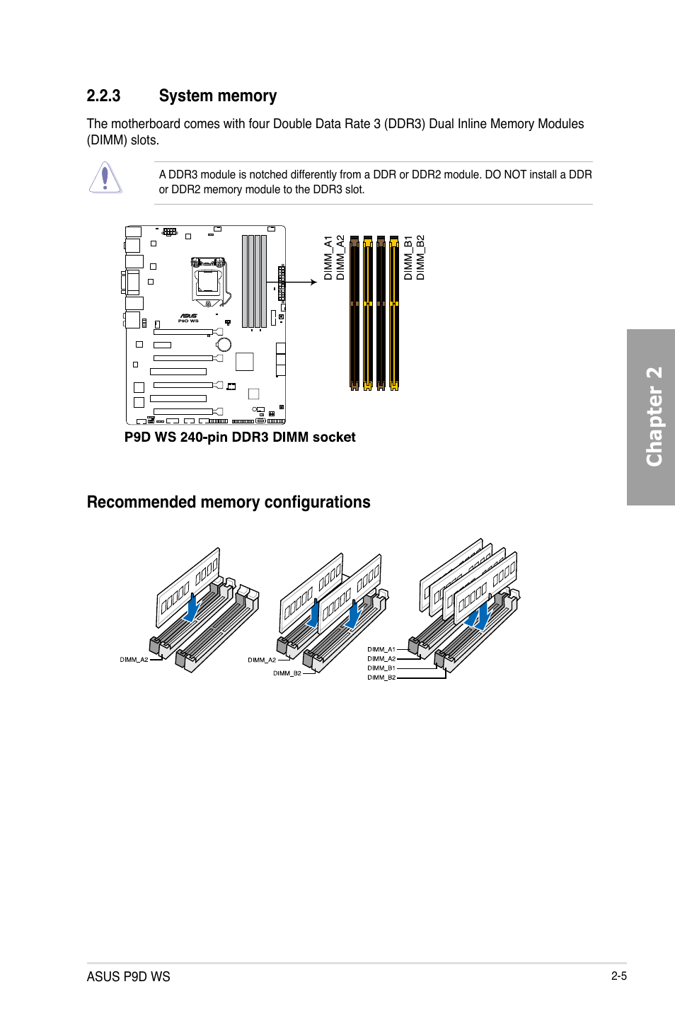 3 system memory, System memory -5, Chapter 2 | Asus P9D WS User Manual | Page 23 / 154