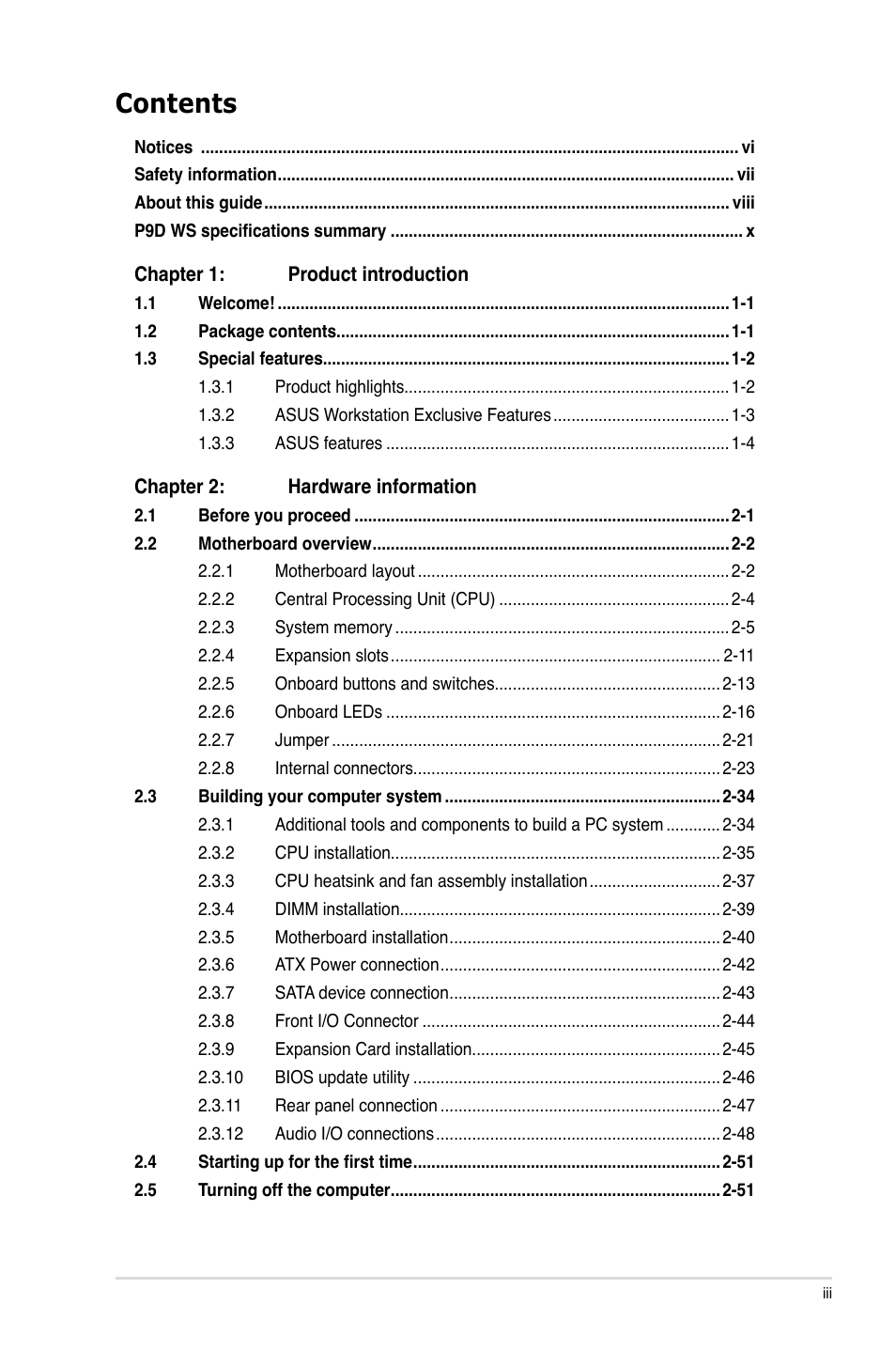 Asus P9D WS User Manual | Page 3 / 154