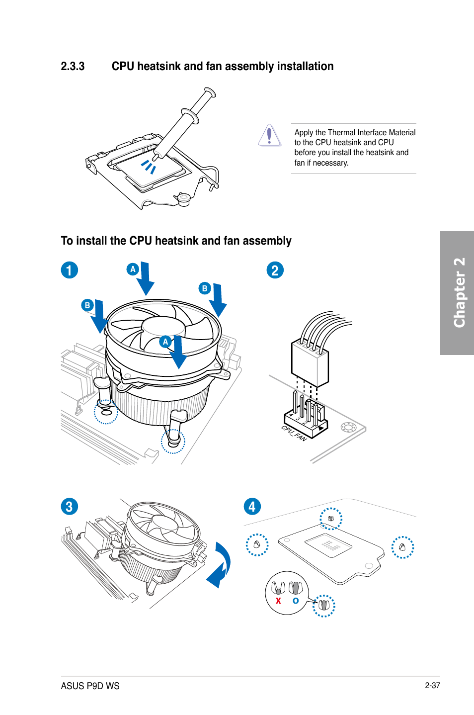 3 cpu heatsink and fan assembly installation, Cpu heatsink and fan assembly installation -37, Chapter 2 | Asus P9D WS User Manual | Page 55 / 154