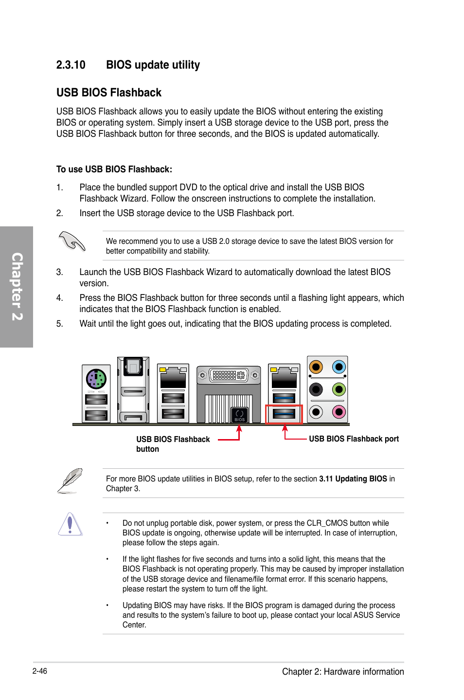 10 bios update utility, Bios update utility -46, Chapter 2 | 10 bios update utility usb bios flashback | Asus P9D WS User Manual | Page 64 / 154