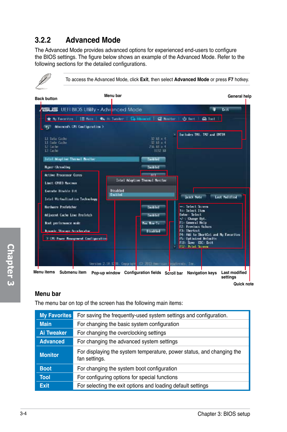 2 advanced mode, Advanced mode -4, Chapter 3 | Asus P9D WS User Manual | Page 74 / 154