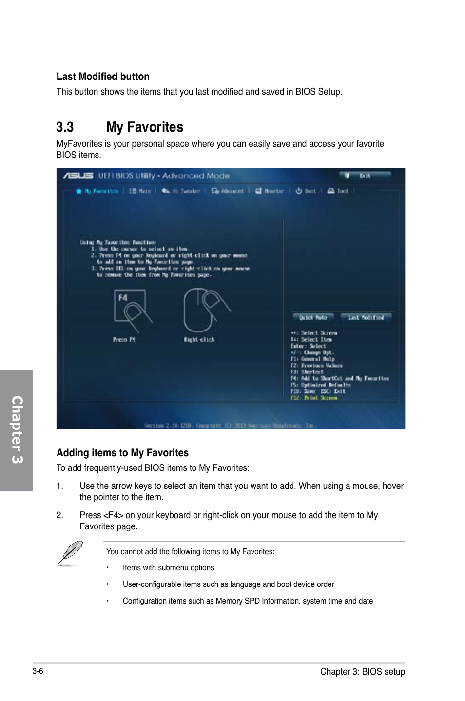 3 my favorites, My favorites -6, Chapter 3 3.3 my favorites | Asus P9D WS User Manual | Page 76 / 154