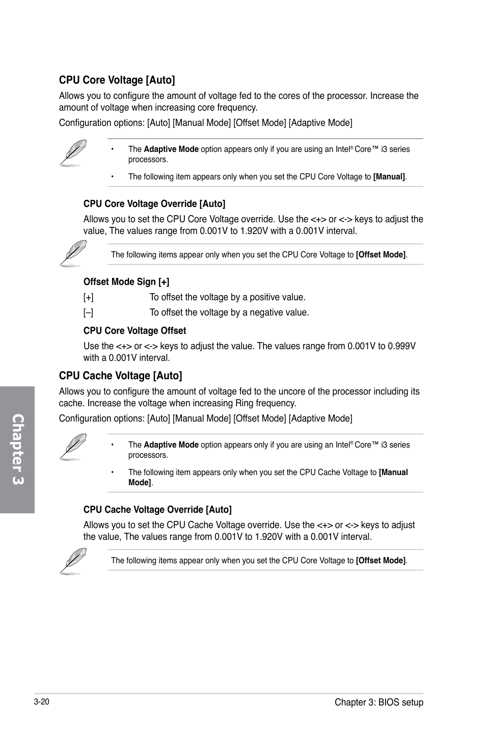 Chapter 3, Cpu core voltage [auto, Cpu cache voltage [auto | Asus P9D WS User Manual | Page 90 / 154