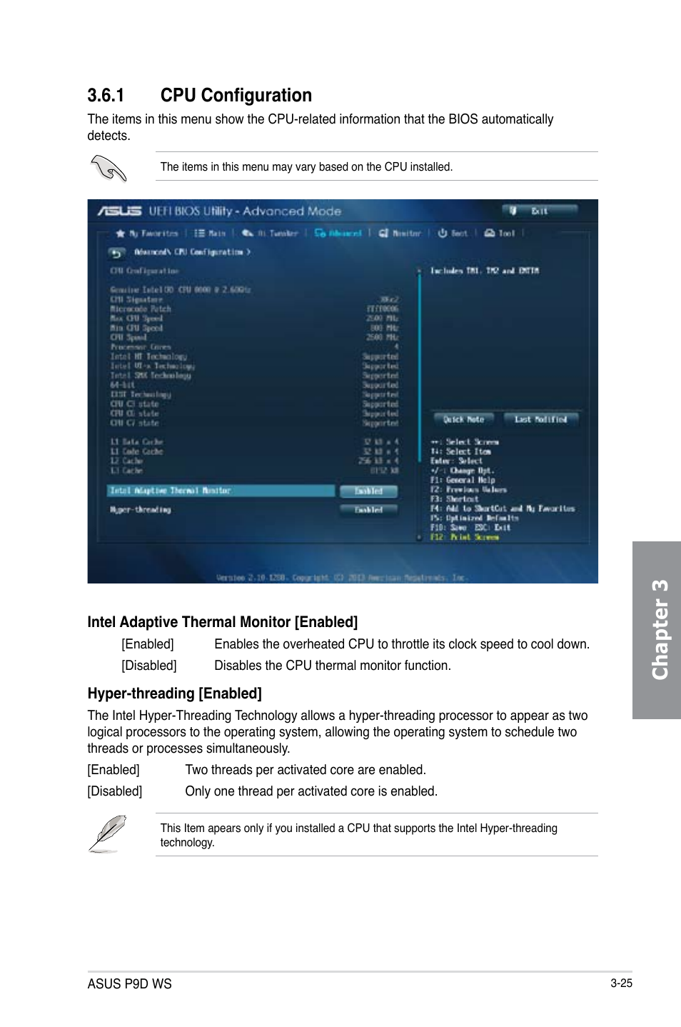 1 cpu configuration, Cpu configuration -25, Chapter 3 | Asus P9D WS User Manual | Page 95 / 154