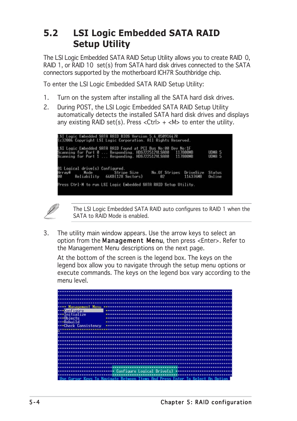 2 lsi logic embedded sata raid setup utility | Asus P5MT User Manual | Page 104 / 176