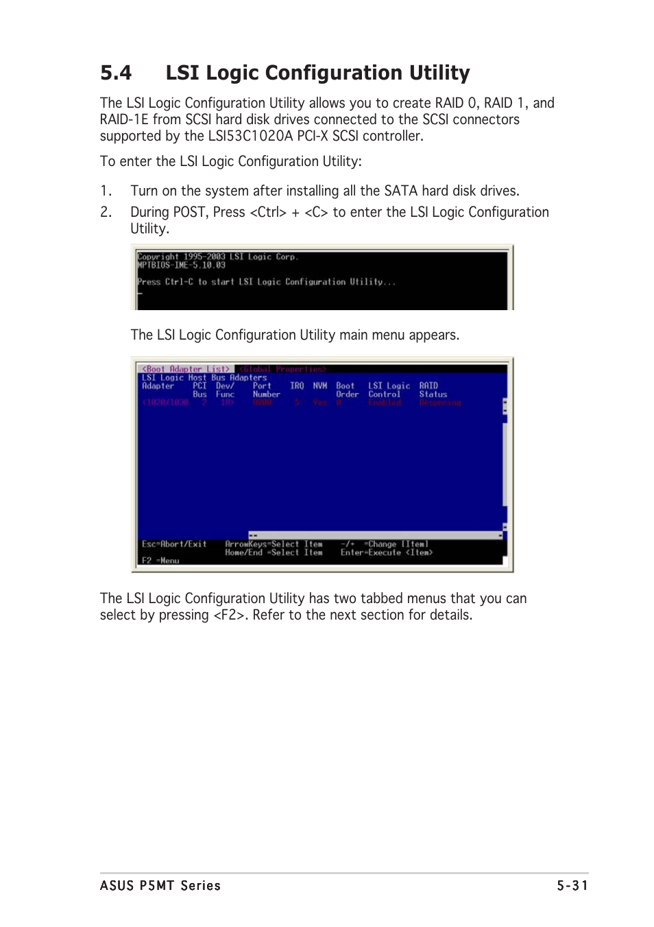 4 lsi logic configuration utility | Asus P5MT User Manual | Page 131 / 176