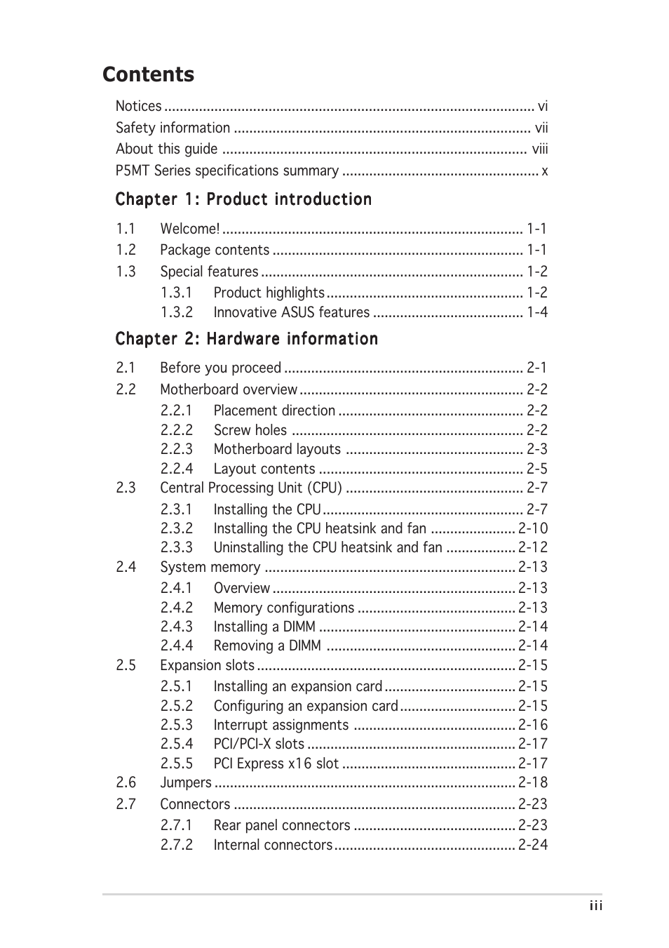 Asus P5MT User Manual | Page 3 / 176
