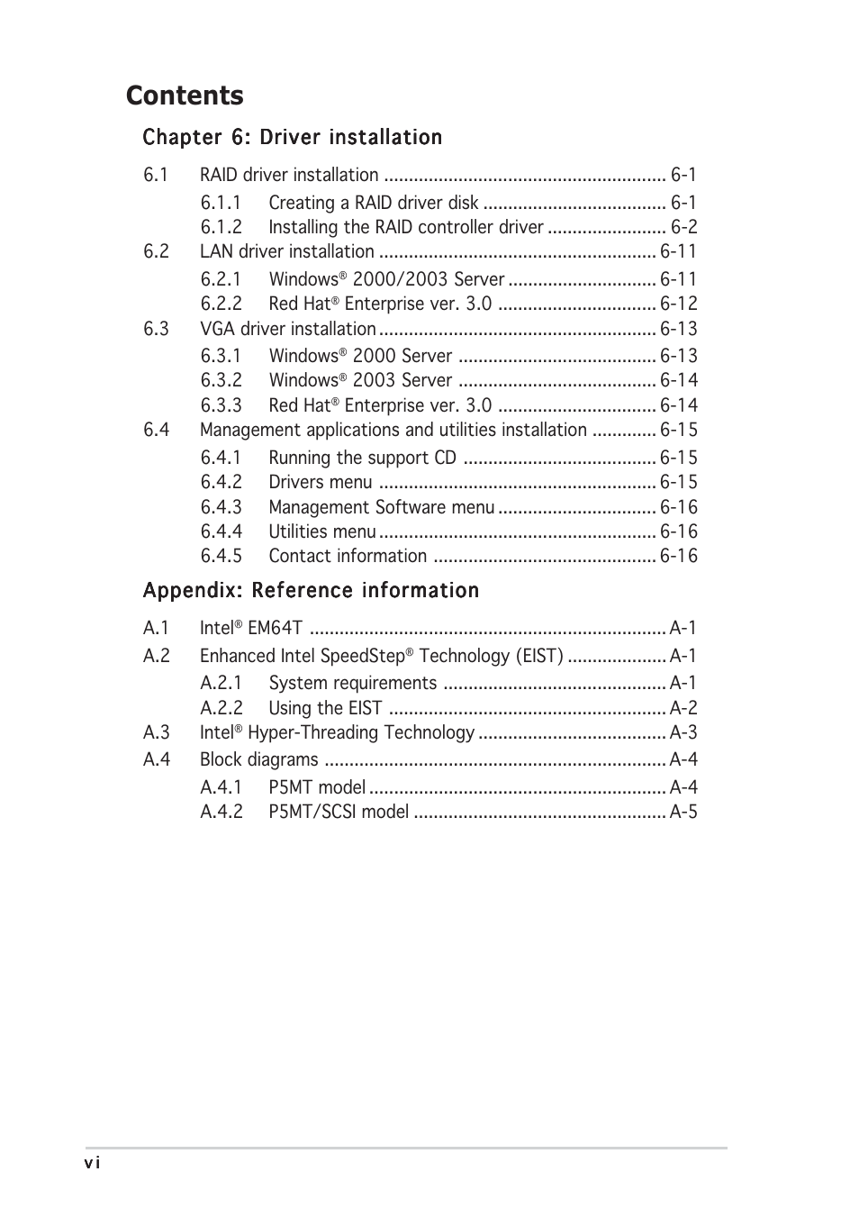 Asus P5MT User Manual | Page 6 / 176