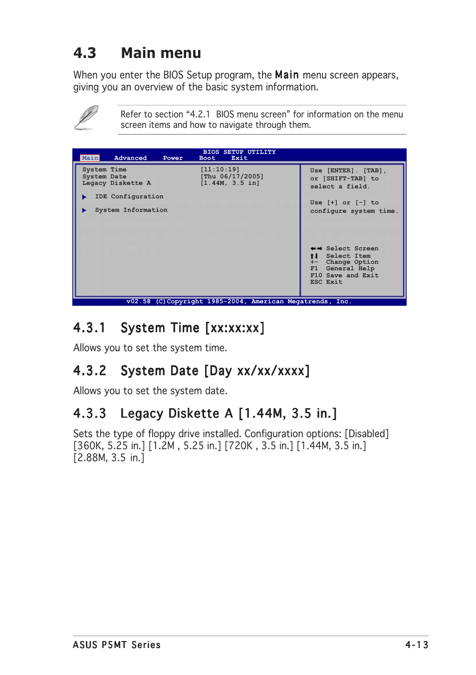 3 main menu | Asus P5MT User Manual | Page 71 / 176