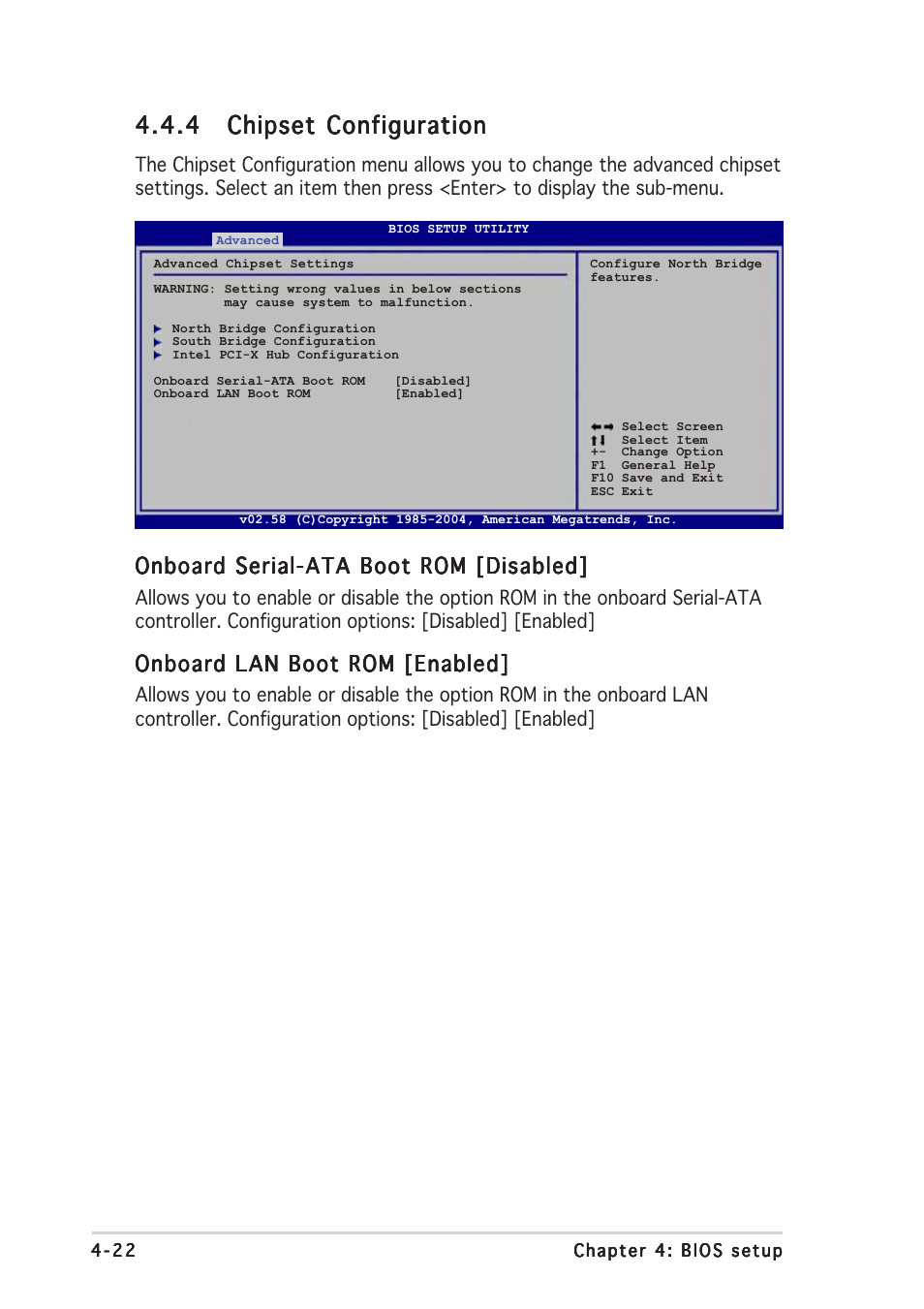 Onboard serial-ata boot rom [disabled, Onboard lan boot rom [enabled | Asus P5MT User Manual | Page 80 / 176