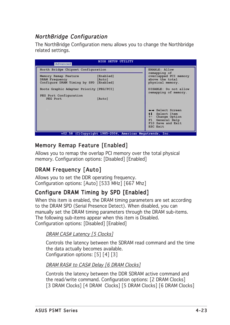 Dram frequency [auto, Configure dram timing by spd [enabled, Northbridge configuration | Asus P5MT User Manual | Page 81 / 176