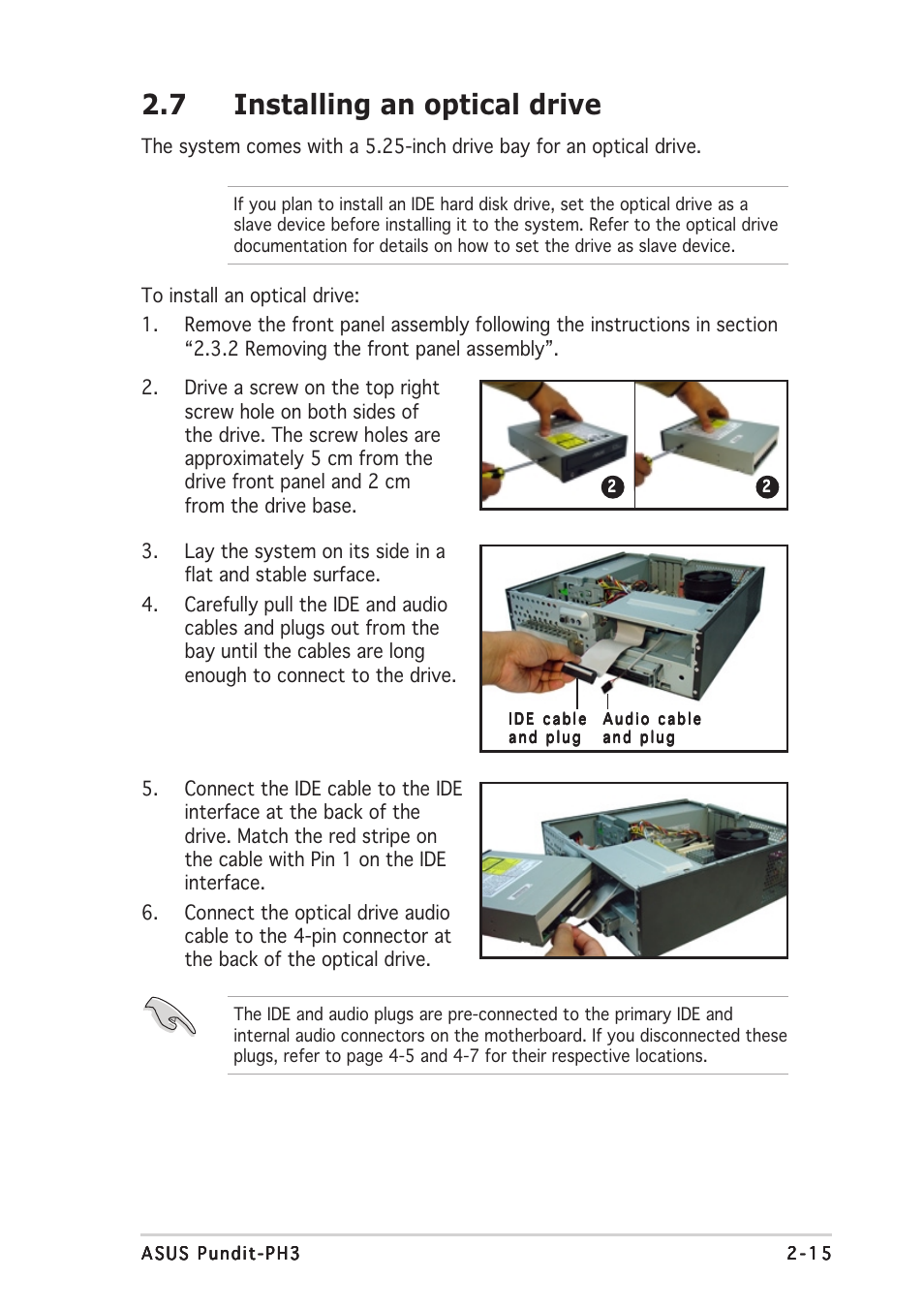 7 installing an optical drive | Asus Pundit-PH3 User Manual | Page 31 / 94