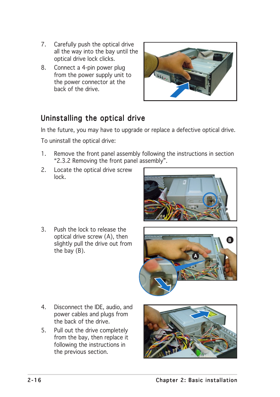 Uninstalling the optical drive | Asus Pundit-PH3 User Manual | Page 32 / 94