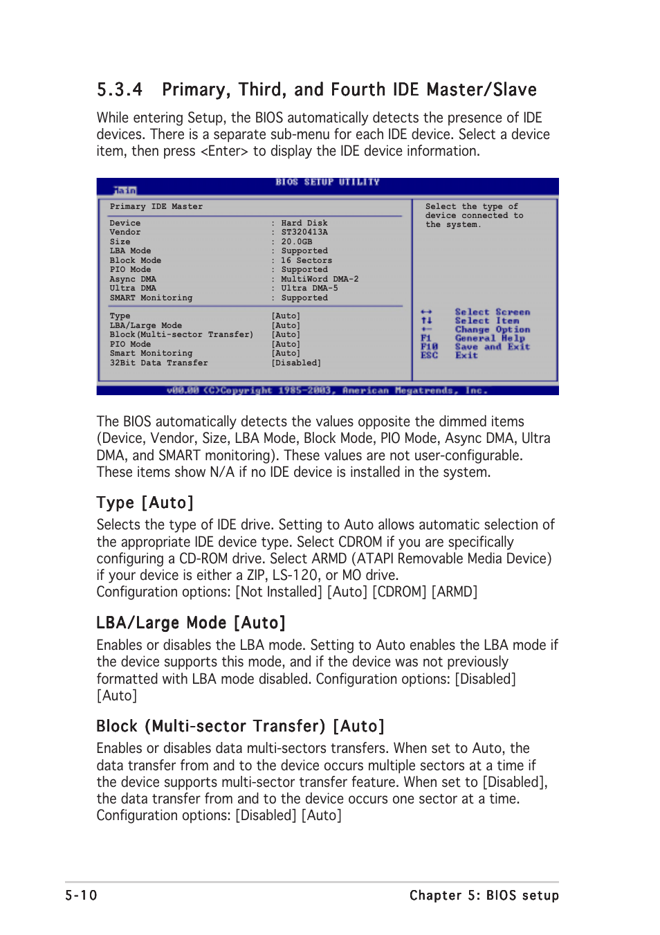 Type [auto, Lba/large mode [auto, Block (multi-sector transfer) [auto | Asus Pundit-PH3 User Manual | Page 70 / 94