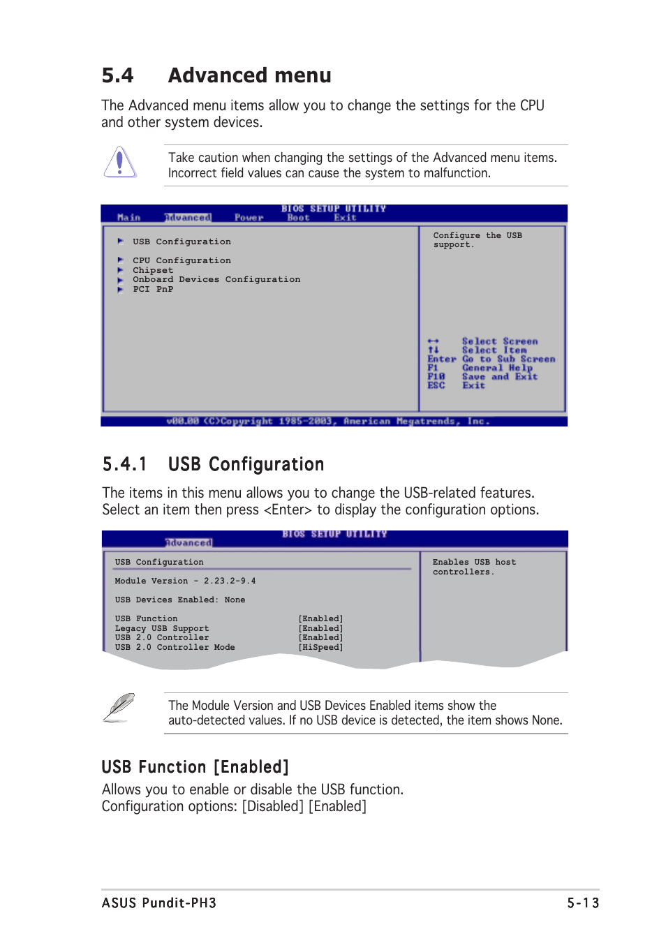 4 advanced menu, Usb function [enabled | Asus Pundit-PH3 User Manual | Page 73 / 94