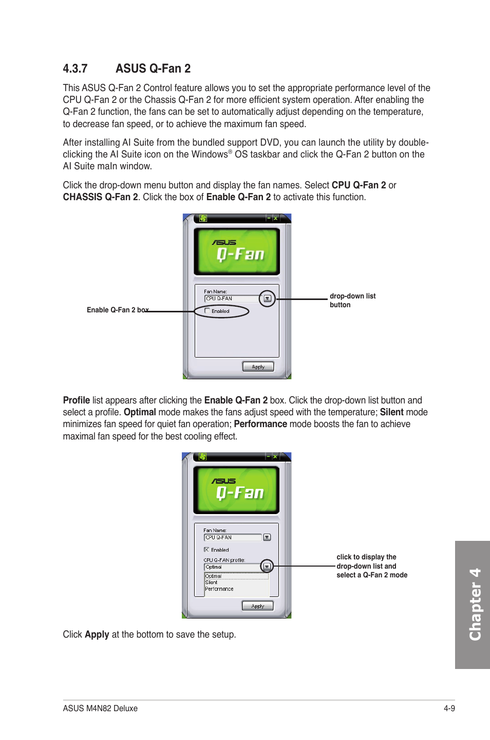 7 asus q-fan 2, Asus q-fan 2 -9, Chapter 4 | Asus M4N82 Deluxe User Manual | Page 107 / 128