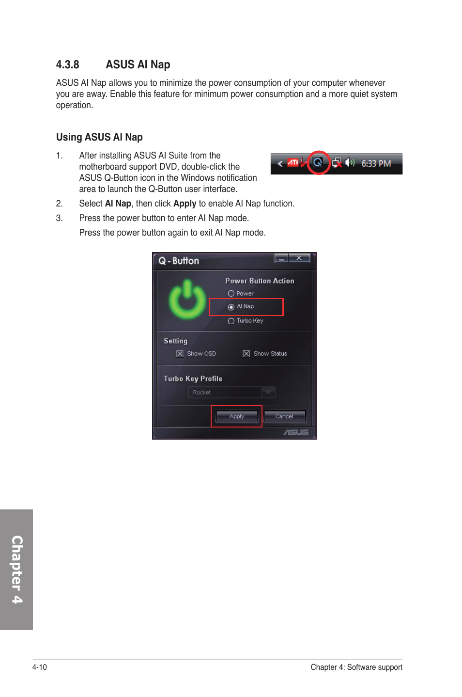 8 asus ai nap, Asus ai nap -10, Chapter 4 | Asus M4N82 Deluxe User Manual | Page 108 / 128