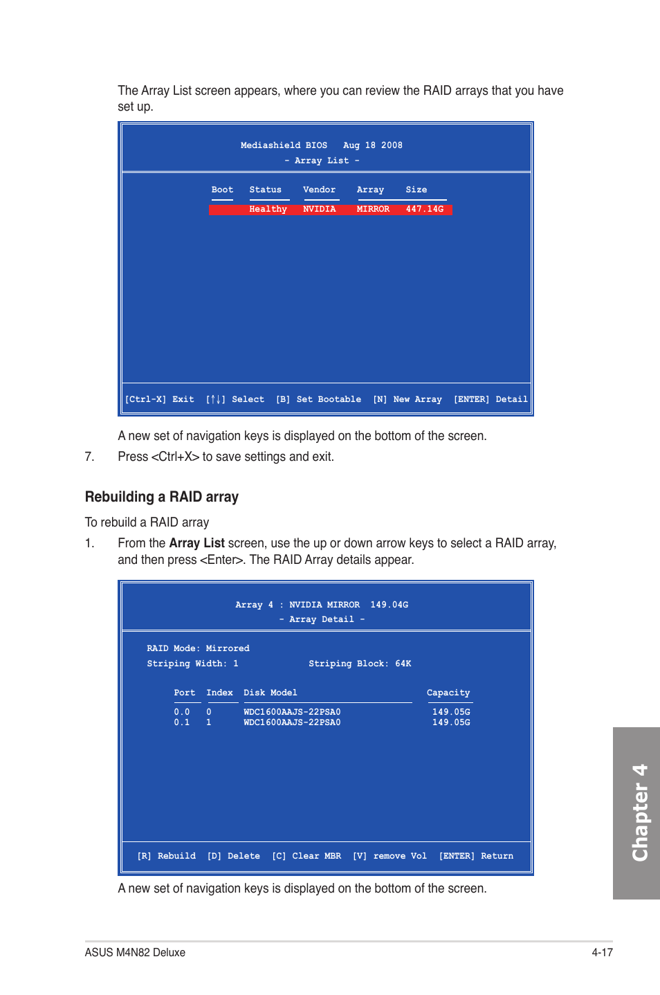 Chapter 4, Rebuilding a raid array | Asus M4N82 Deluxe User Manual | Page 115 / 128