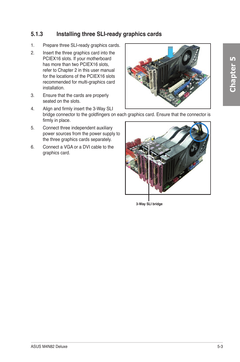 3 installing three sli-ready graphics cards, Installing three sli-ready graphics cards -3, Chapter 5 | Asus M4N82 Deluxe User Manual | Page 123 / 128