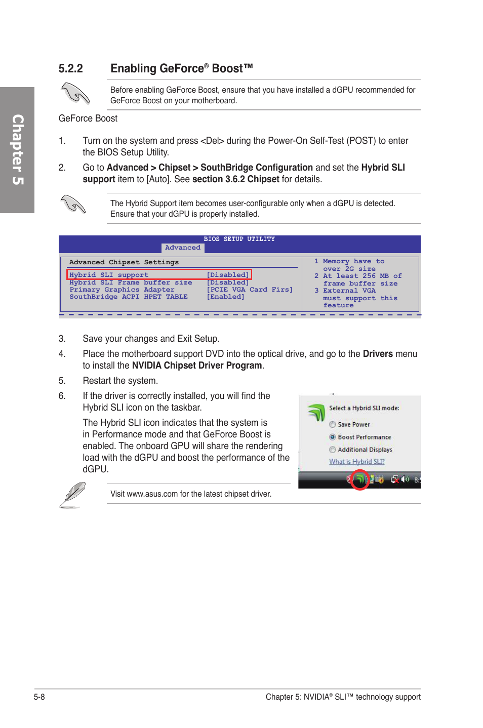 2 enabling geforce® boost, Enabling geforce, Boost™ -8 | Chapter 5, 2 enabling geforce, Boost | Asus M4N82 Deluxe User Manual | Page 128 / 128