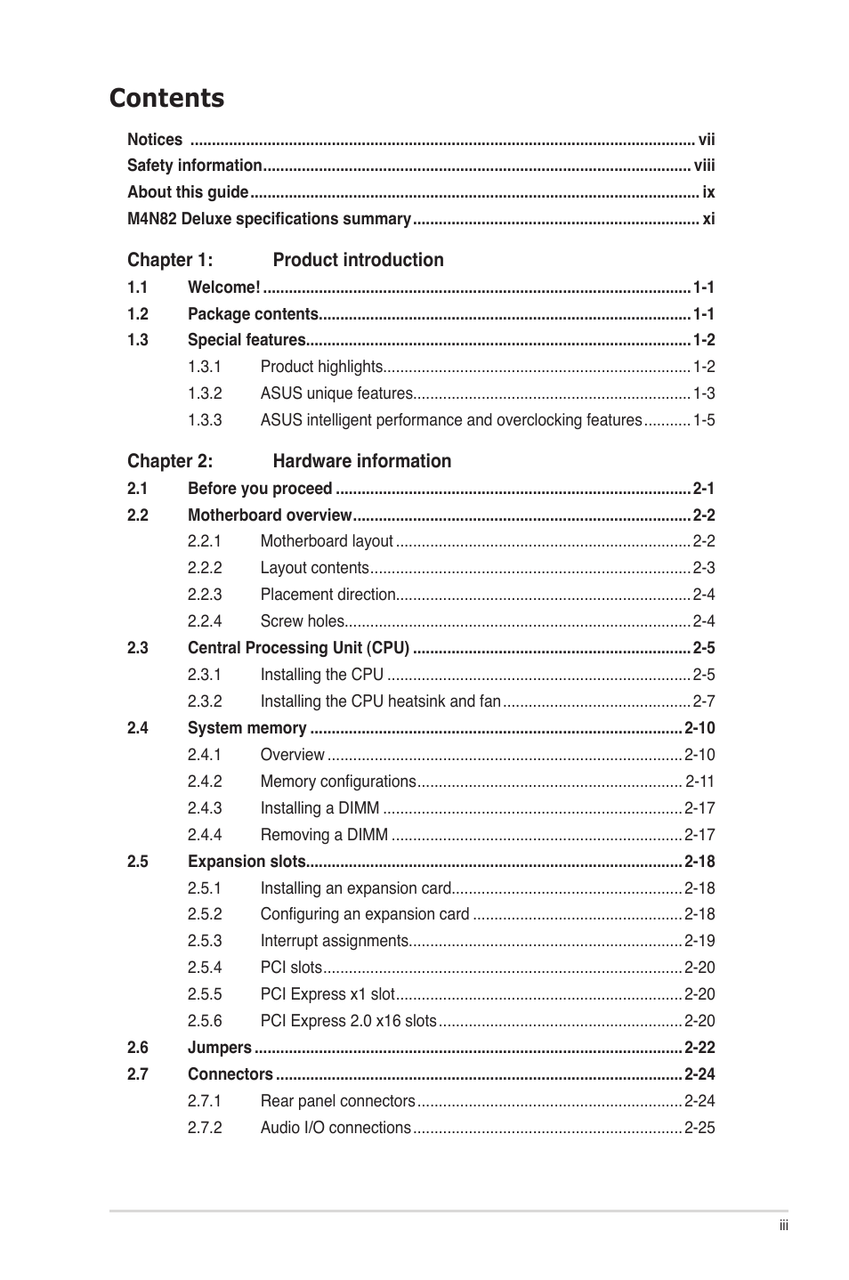 Asus M4N82 Deluxe User Manual | Page 3 / 128