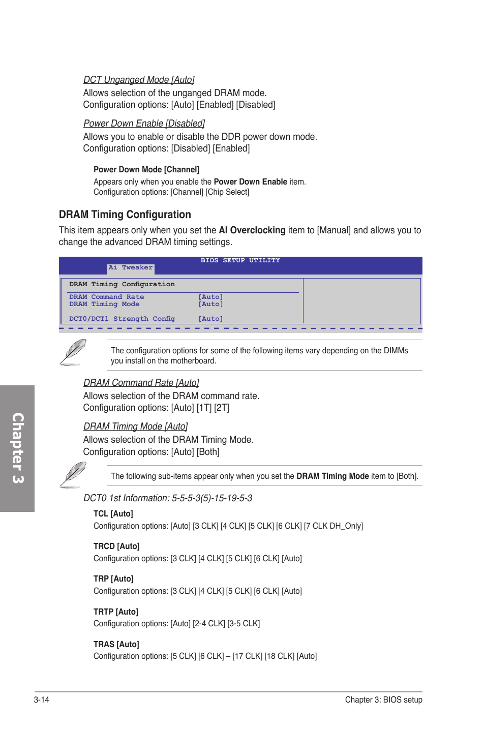 Chapter 3, Dram timing configuration | Asus M4N82 Deluxe User Manual | Page 74 / 128