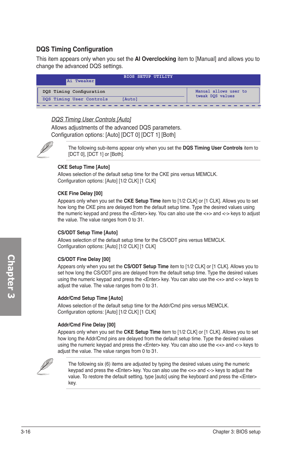 Chapter 3, Dqs timing configuration | Asus M4N82 Deluxe User Manual | Page 76 / 128