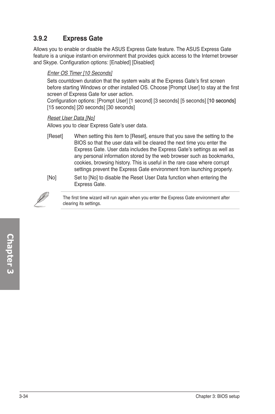 2 express gate, Express gate -34, Chapter 3 | Asus M4N82 Deluxe User Manual | Page 94 / 128