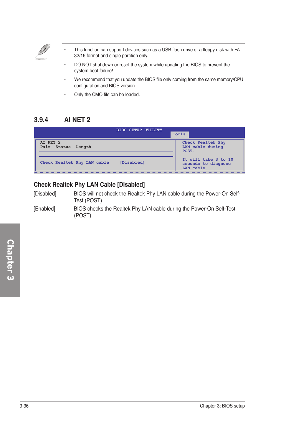 4 ai net 2, Ai net 2 -36, Chapter 3 | Check realtek phy lan cable [disabled | Asus M4N82 Deluxe User Manual | Page 96 / 128