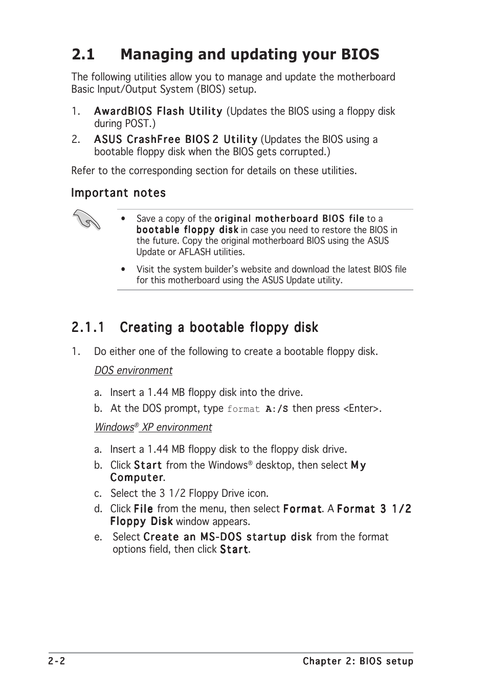 1 managing and updating your bios | Asus A8N-SLI User Manual | Page 38 / 74