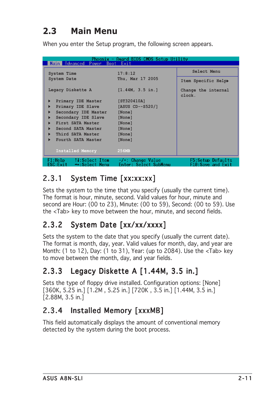 3 main menu | Asus A8N-SLI User Manual | Page 47 / 74