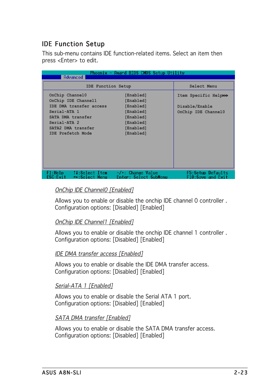 Ide function setup | Asus A8N-SLI User Manual | Page 59 / 74