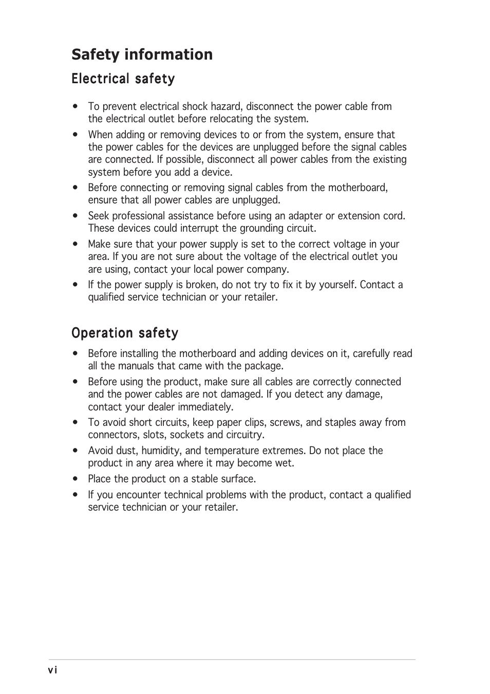 Safety information | Asus A8N-SLI User Manual | Page 6 / 74