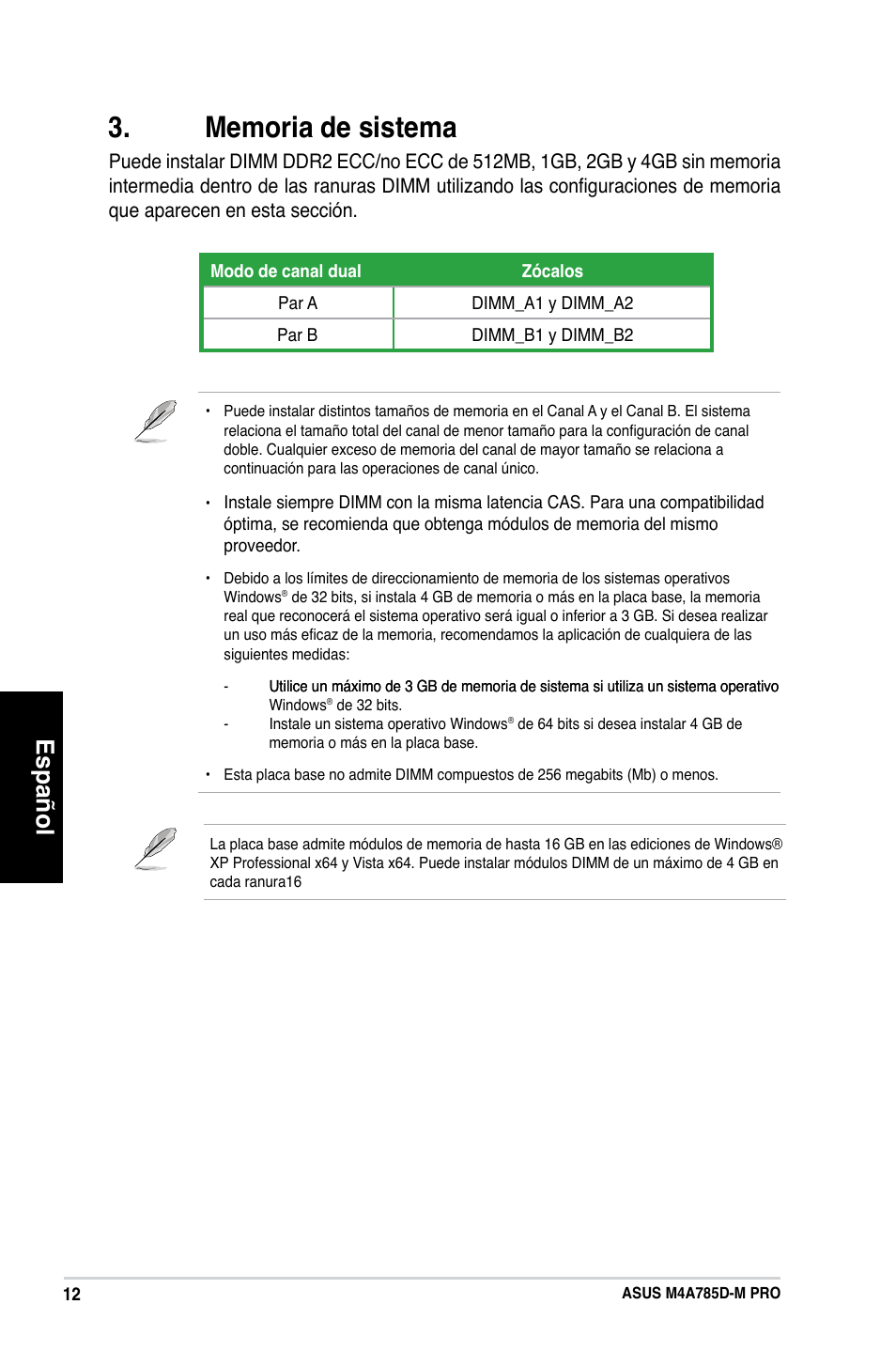 Español | Asus M4A785D-M PRO User Manual | Page 21 / 38