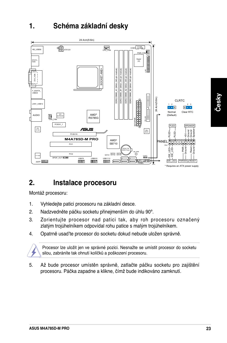 Schéma základní desky . instalace procesoru, Česky, Asus m4a785d-m pro | Panel | Asus M4A785D-M PRO User Manual | Page 32 / 38