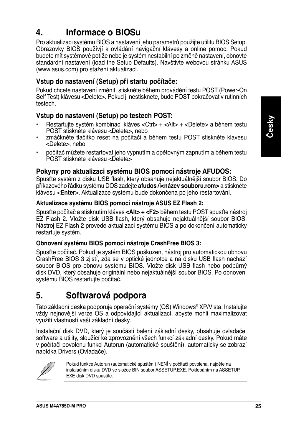 Informace o biosu, Softwarová podpora, Česky | Asus M4A785D-M PRO User Manual | Page 34 / 38