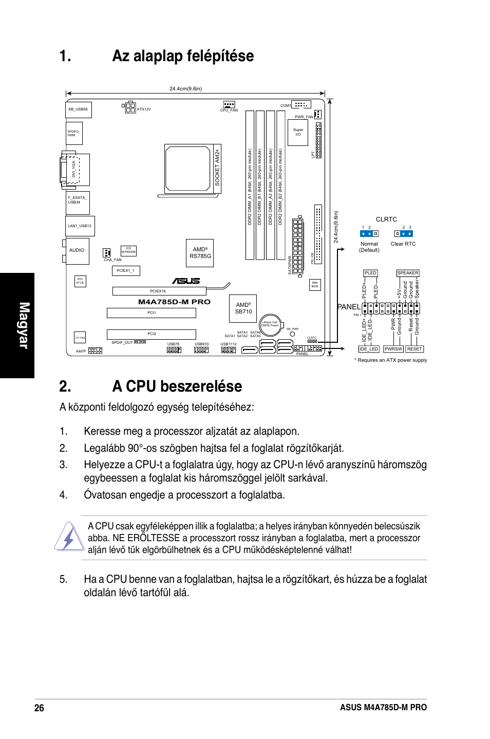 Az alaplap felépítése . a cpu beszerelése, Magyar, Asus m4a785d-m pro | Panel | Asus M4A785D-M PRO User Manual | Page 35 / 38