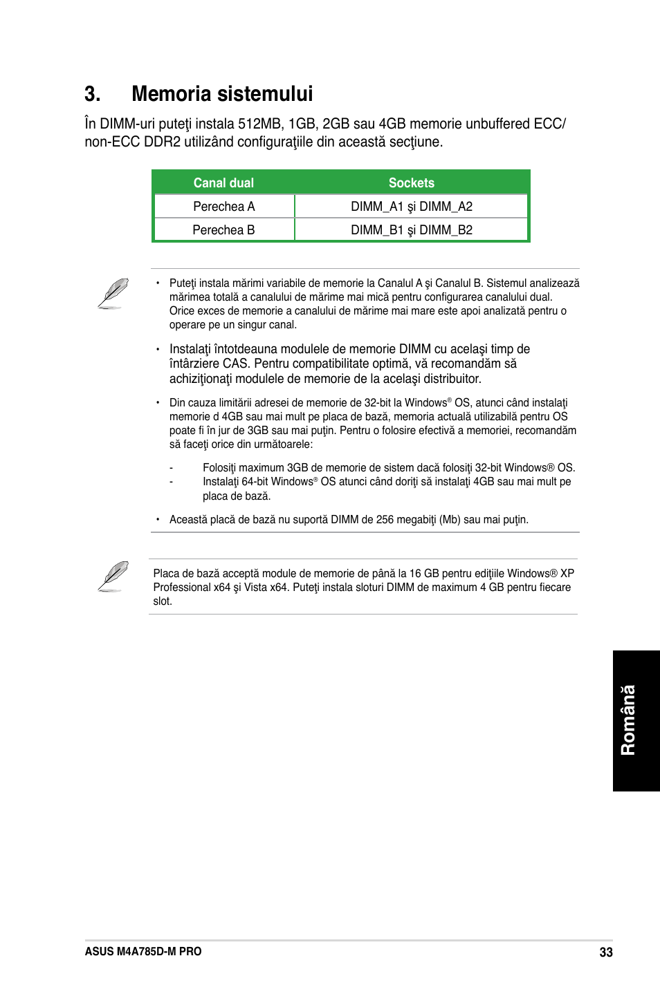 Română | Asus M4A785D-M PRO User Manual | Page 9 / 38