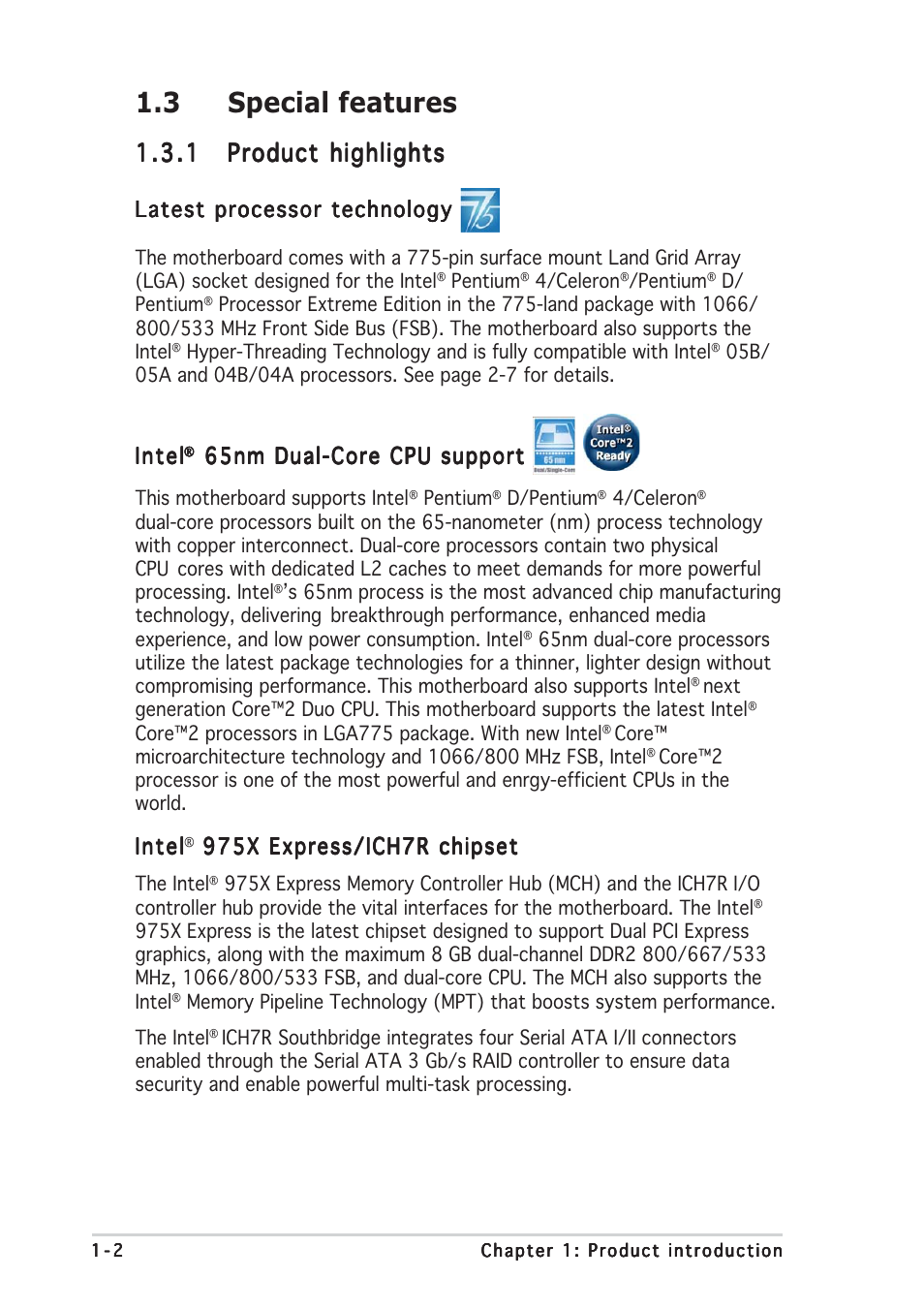 3 special features | Asus P5WDG2 WS Professional User Manual | Page 18 / 172