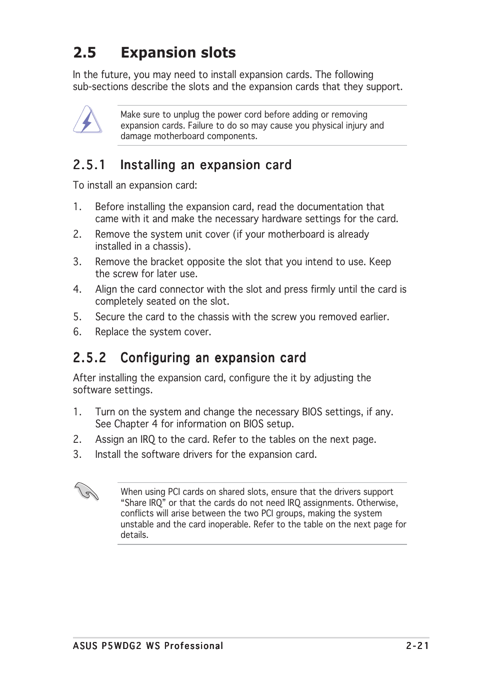 5 expansion slots | Asus P5WDG2 WS Professional User Manual | Page 47 / 172