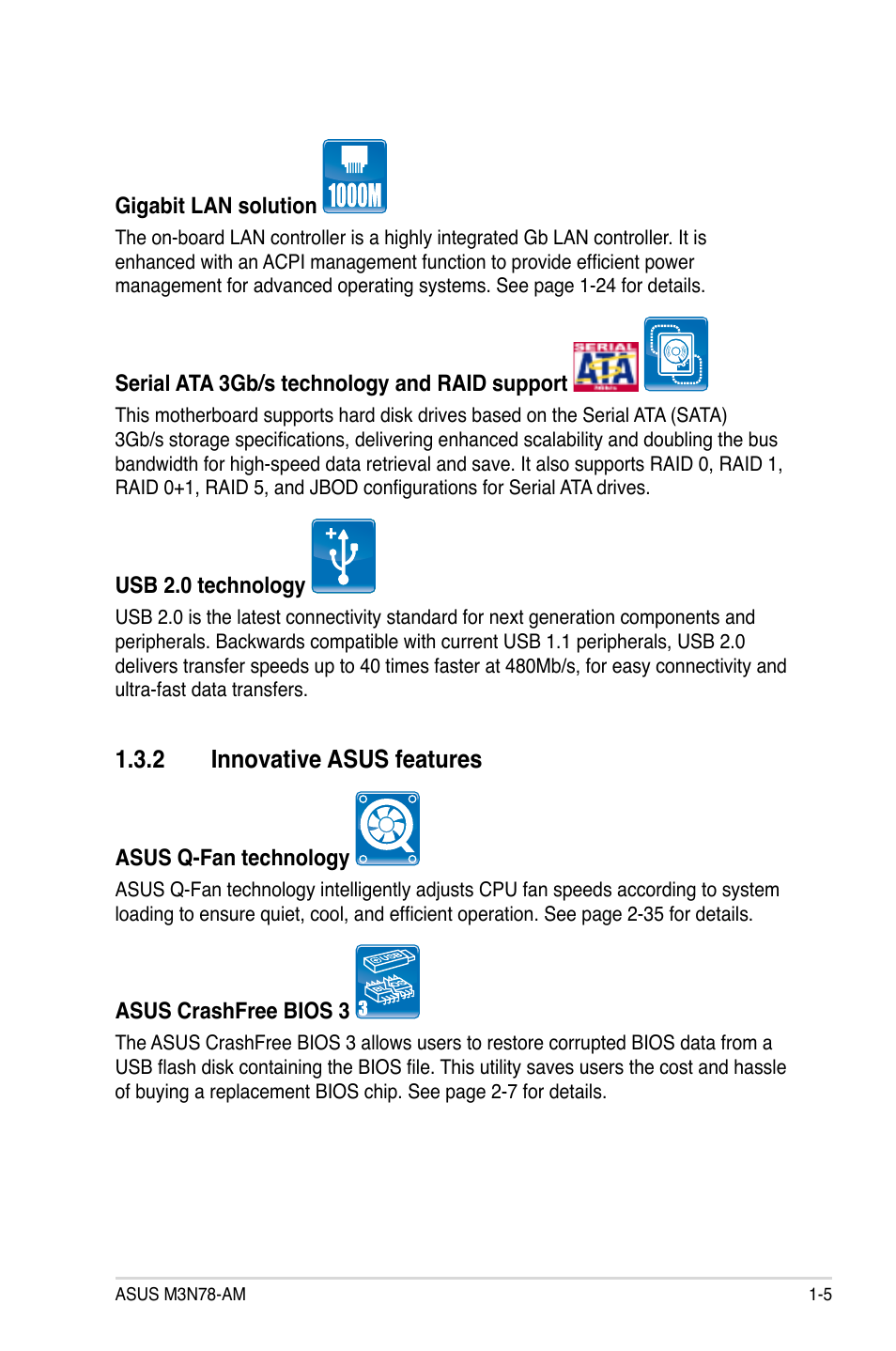 2 innovative asus features, Innovative asus features -5 | Asus M3N78-AM User Manual | Page 17 / 102