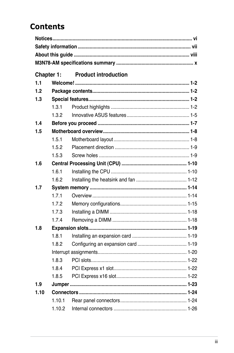 Asus M3N78-AM User Manual | Page 3 / 102