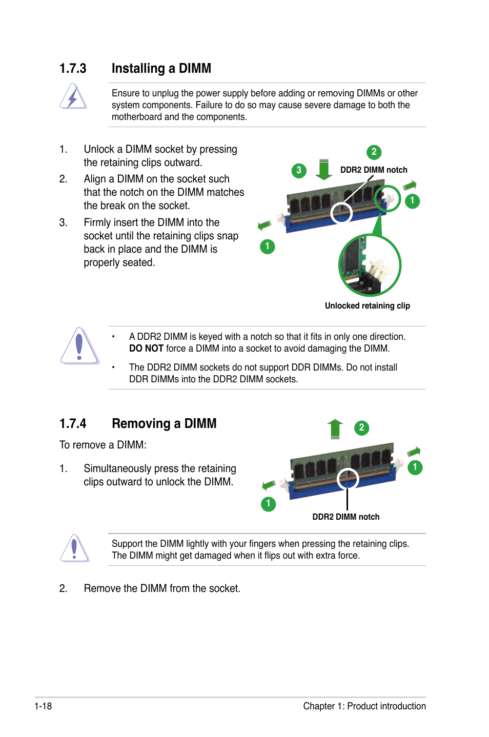 3 installing a dimm, 4 removing a dimm, Installing a dimm -18 | Removing a dimm -18 | Asus M3N78-AM User Manual | Page 30 / 102