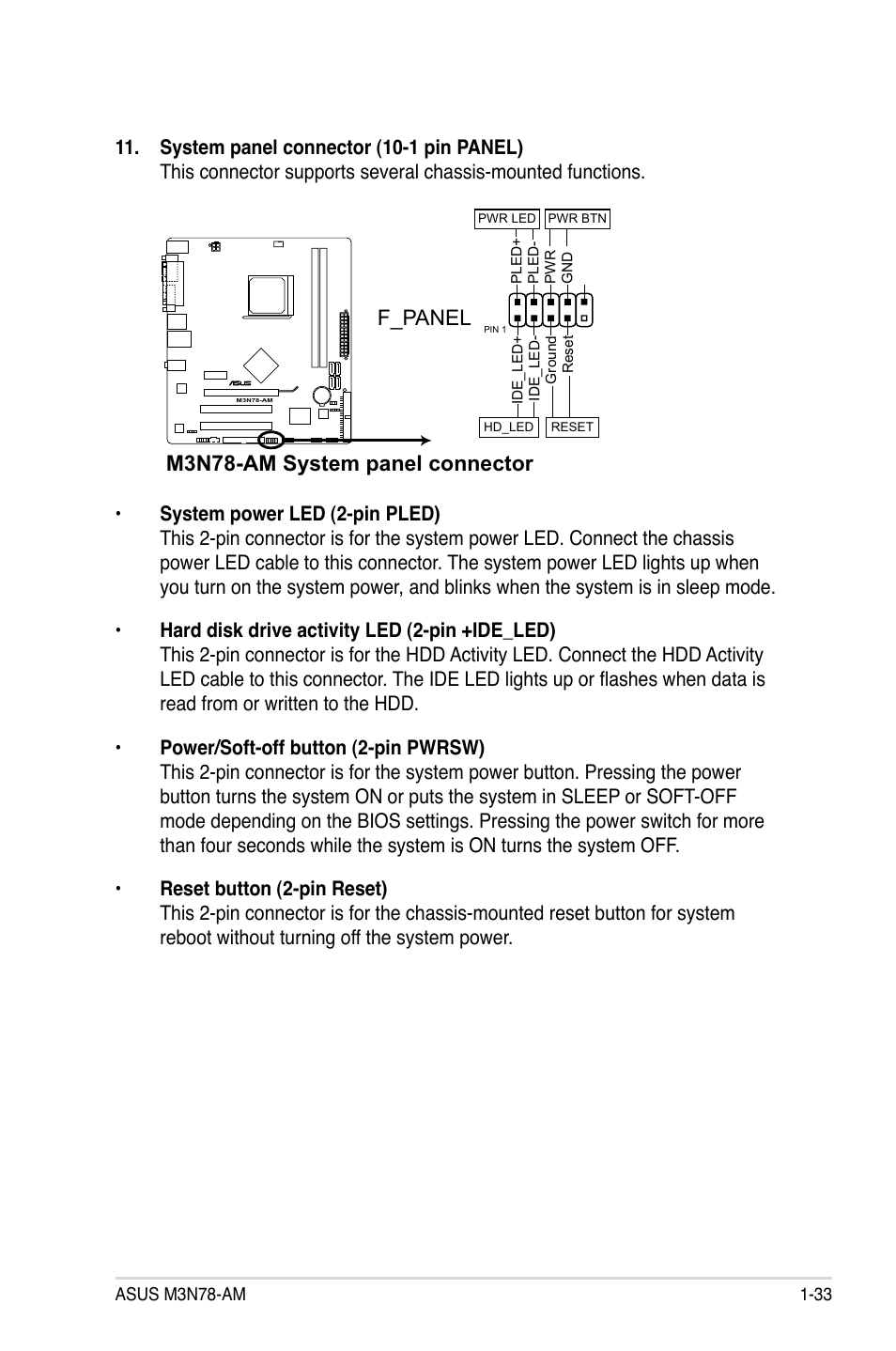 M3n78-am system panel connector, F_panel | Asus M3N78-AM User Manual | Page 45 / 102