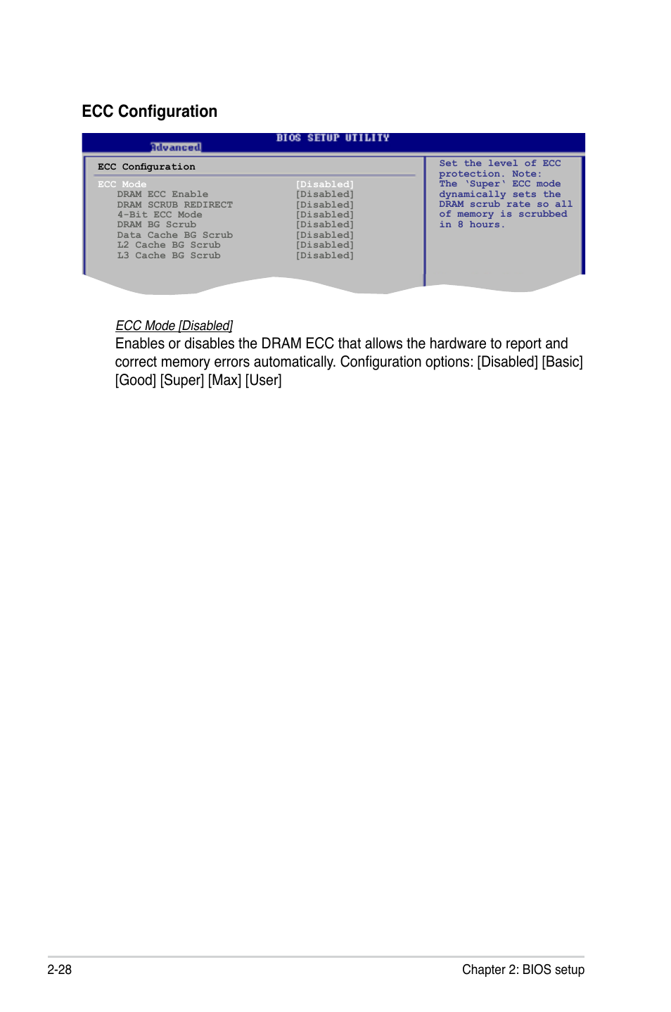 Ecc configuration, 28 chapter 2: bios setup ecc mode [disabled | Asus M3N78-AM User Manual | Page 74 / 102