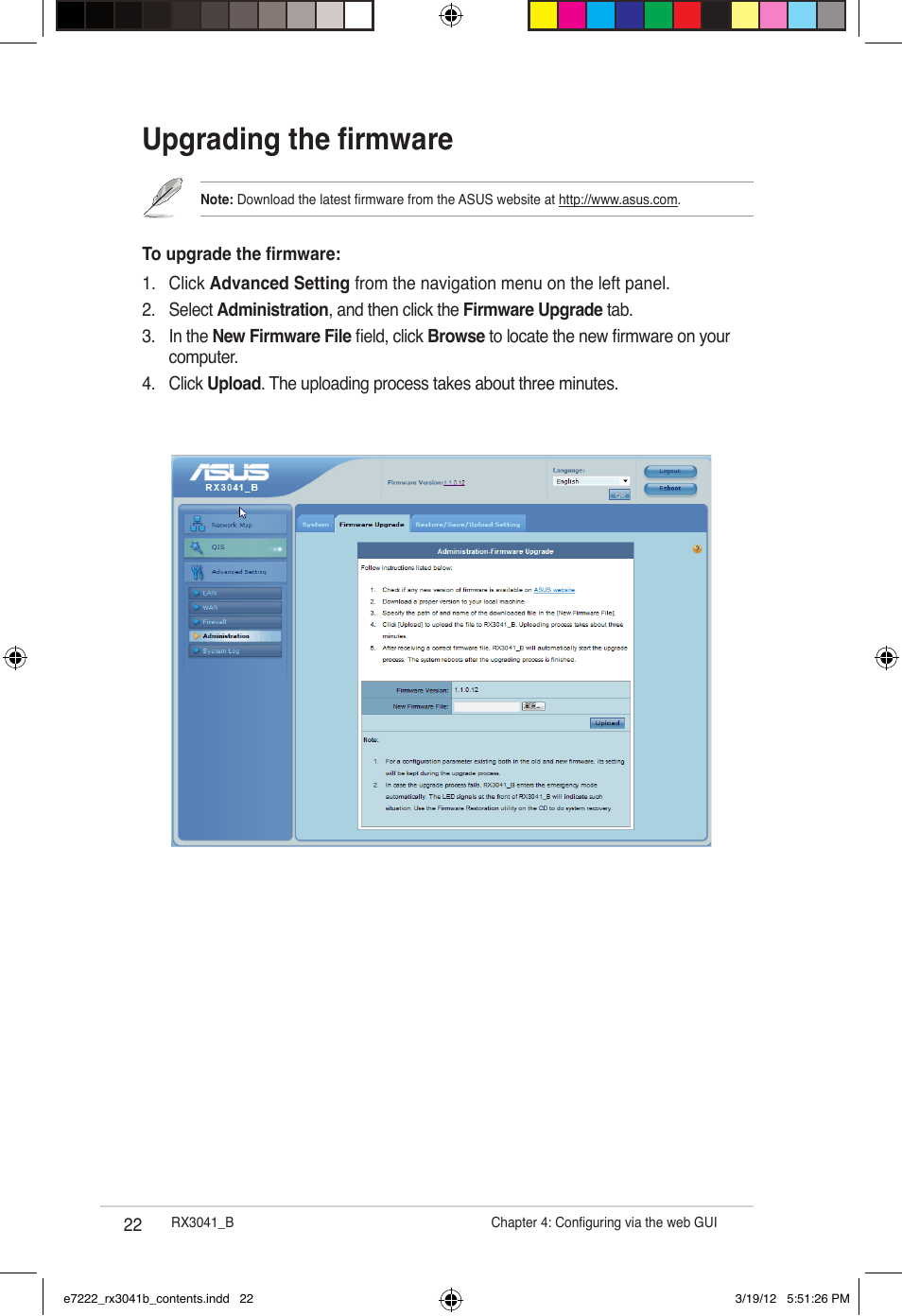 Upgrading the firmware | Asus RX3041_B User Manual | Page 22 / 36