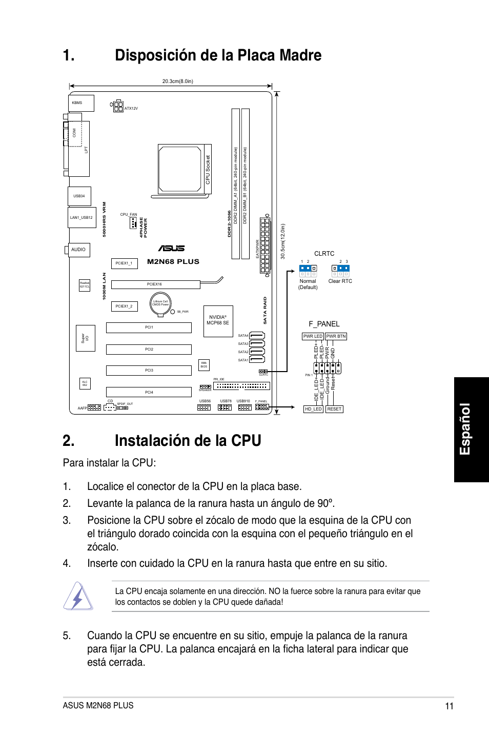 Español, Asus m2n68 plus, F_panel | Asus M2N68 PLUS User Manual | Page 11 / 38