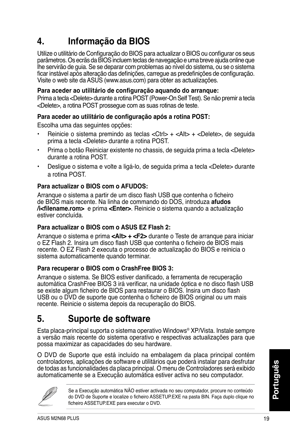 Suporte de software, Informação da bios, Português | Asus M2N68 PLUS User Manual | Page 19 / 38