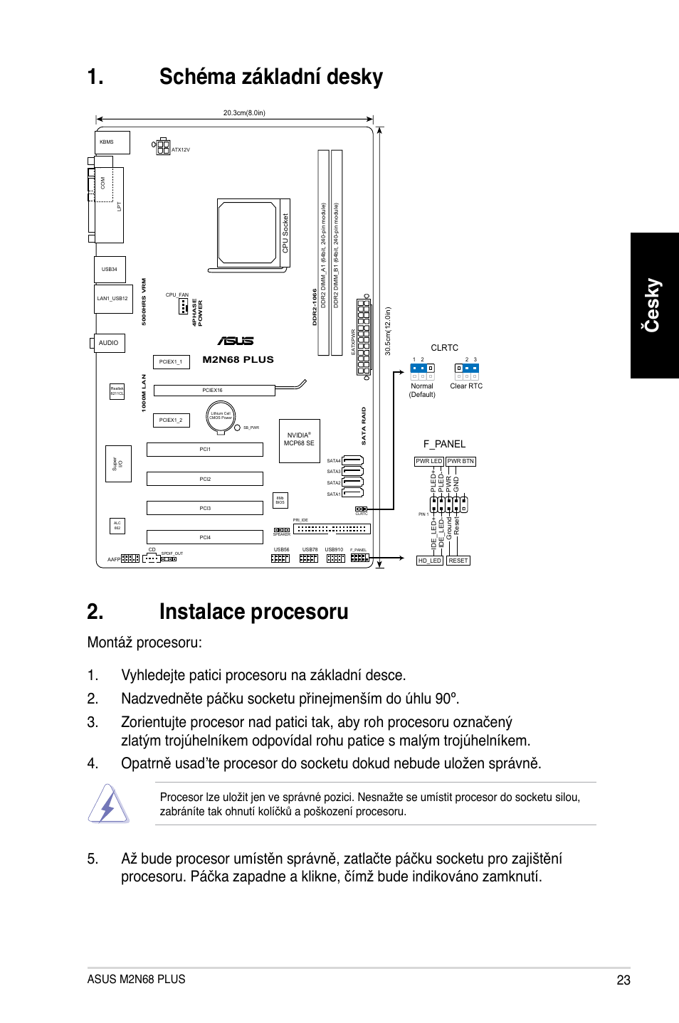 Schéma základní desky 2. instalace procesoru, Česky, Asus m2n68 plus | F_panel | Asus M2N68 PLUS User Manual | Page 23 / 38