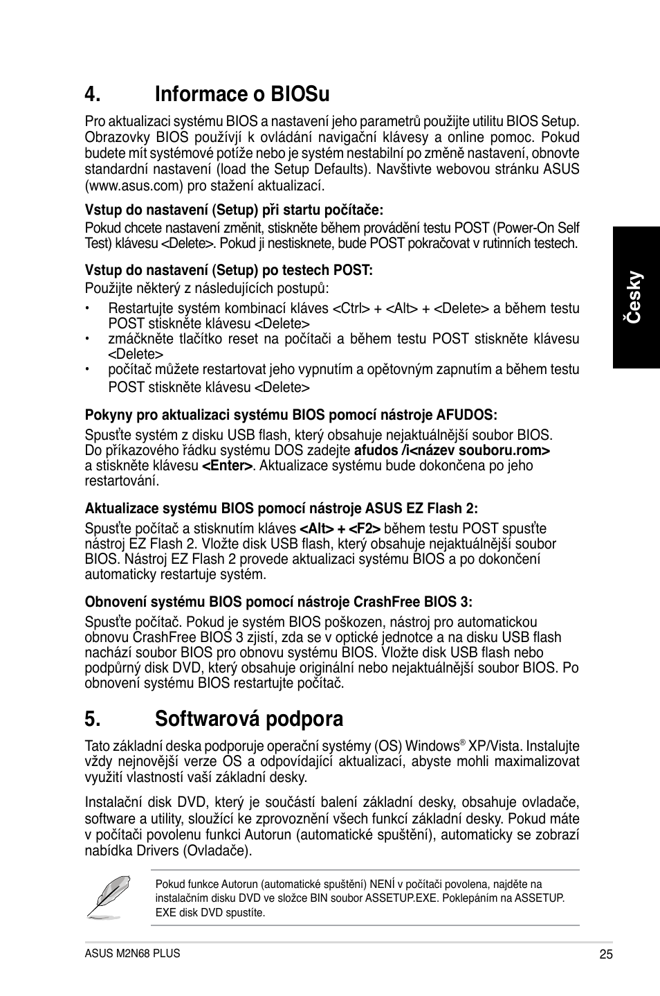 Softwarová podpora, Informace o biosu, Česky | Asus M2N68 PLUS User Manual | Page 25 / 38